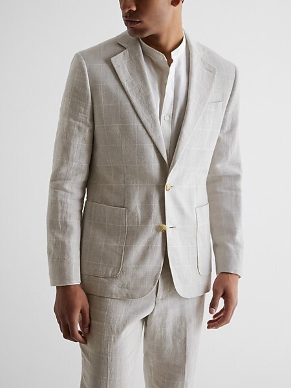 Express Extra Slim Linen Suit Jacket Sport Coat Blazer 38R Plaid Minimalist NWT
